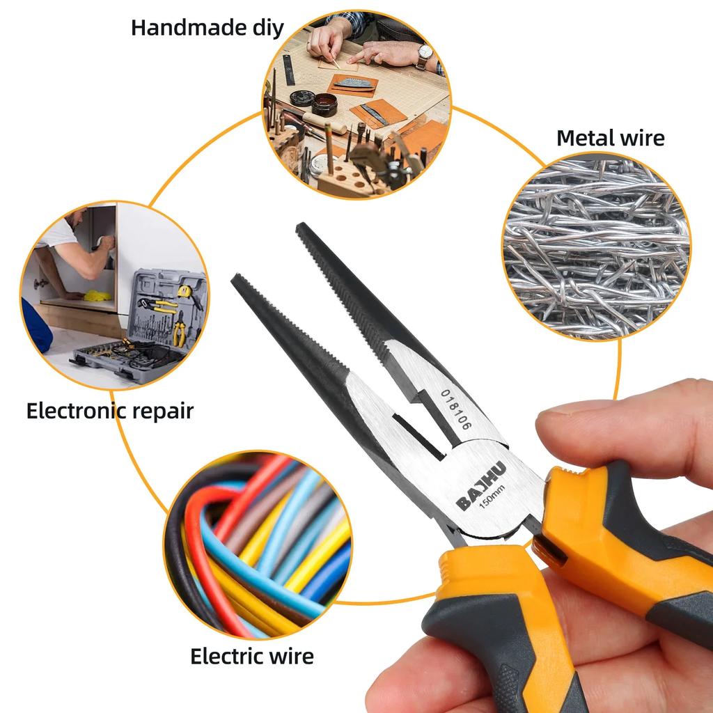 Szczypce precyzyjne 6/8 cala Długie szczypce wielofunkcyjne do chwytania, ściągania izolacji, elektryka, konserwacji, naprawy, narzędzie ręczne