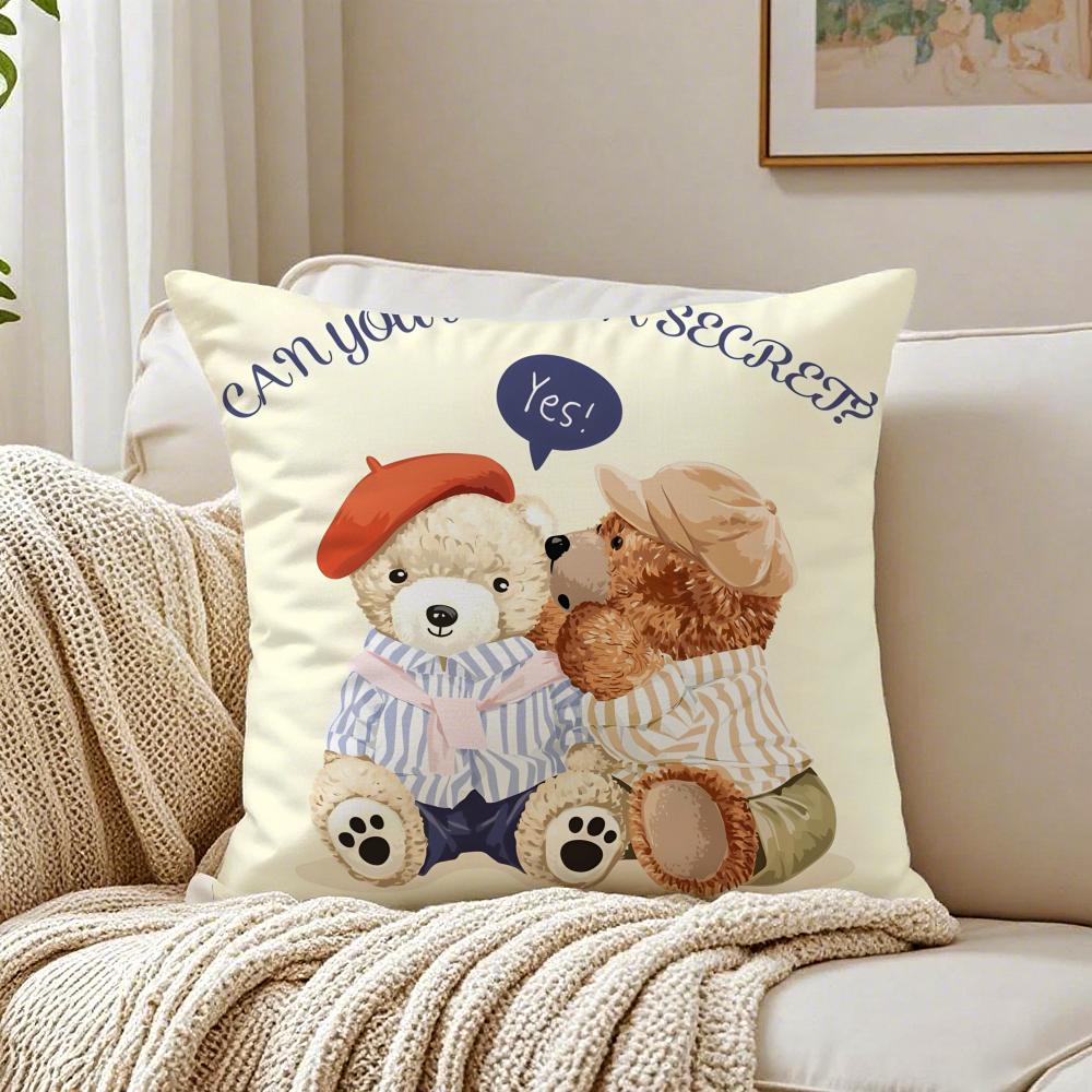 Family Friendship Companionship Teddy Bear Cushion Cover Pillowcase Antidustmite living Room Sofa Decor Cushion Room