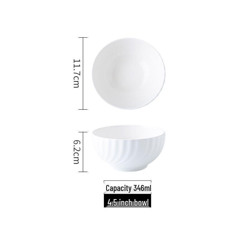 Chaozhou White Porcelain Embossed Rice & Salad Bowls, Pure White, Multi-size Options for Eating and Serving
