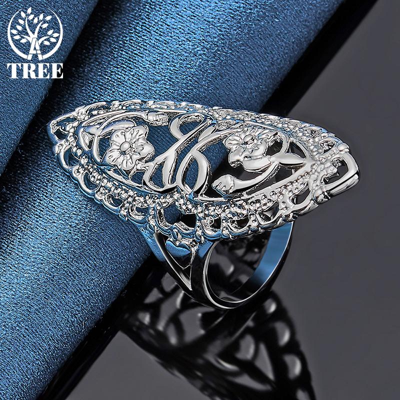 925 Sterling Silver Hollow Carved Ring Classic Jewelry