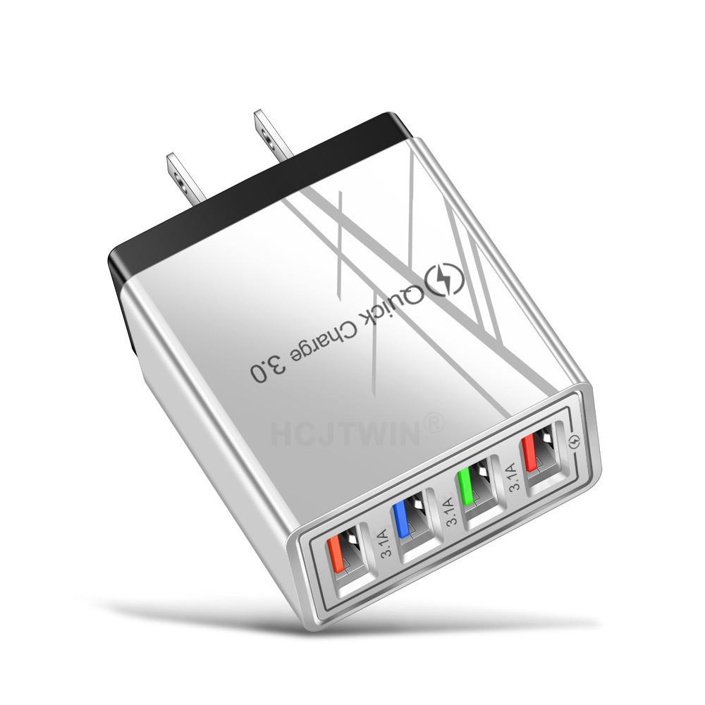 4-Port USB Mobile Charger 3A with LED Light for EU/US Specs, Compatible with Tablets & Phones