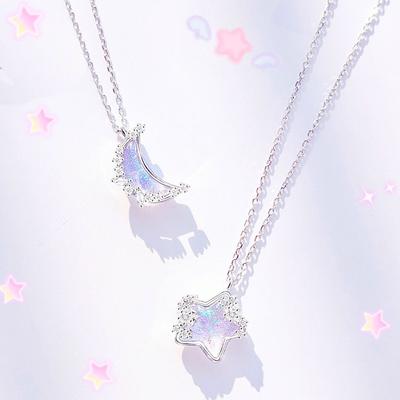2023 Lindo Collar de Azúcar de Estrella Luna de Moda Cadena para Clavícula de Nube de Luna Nueva Cambiará de Color Azúcar Cumpleaños Regalos para Mujeres Joyería