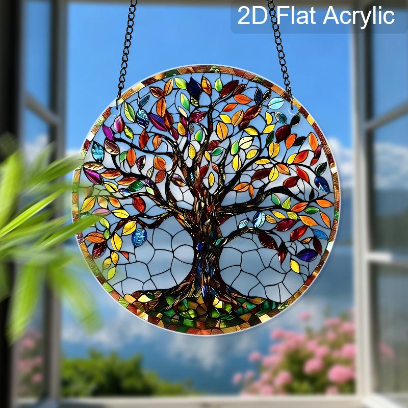 Acrylic Colorful Tree of Life Suncatcher Stained Glass Effect Window Hanging Ornament Nature Themed Gift for Home