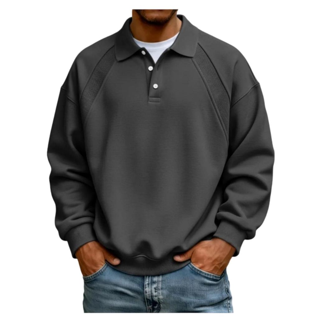 Men's Long Sleeve Sweatshirt with Button and Ribbed Trim Casual Pullover Top