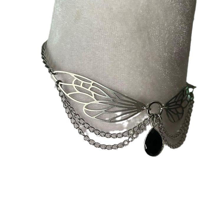 Gothic Silver Wing Pendant Necklace