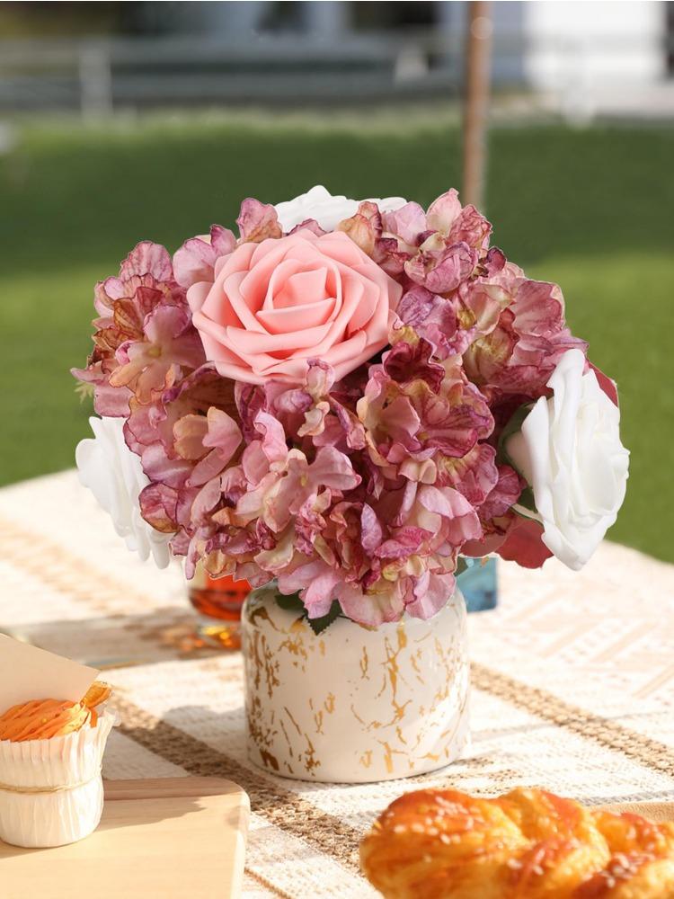 4 Pcs Large Vintage Dried Hydrangea Silk Artificial Flowers Fake Flowers Wedding Decorations for Ceremony Centerpieces Flower Craft Floral Arrangement