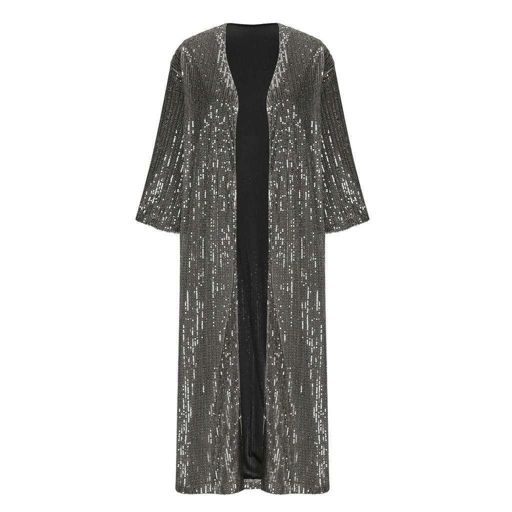 Damen Glitzer Pailletten Lässige Offene Jacke