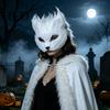 Lightweight Cosplay Animal Mask Long Fur White Fox Half Face Mask, Halloween Masquerade Comfortable Elegant Fairy for Ancient Style Photoshoot