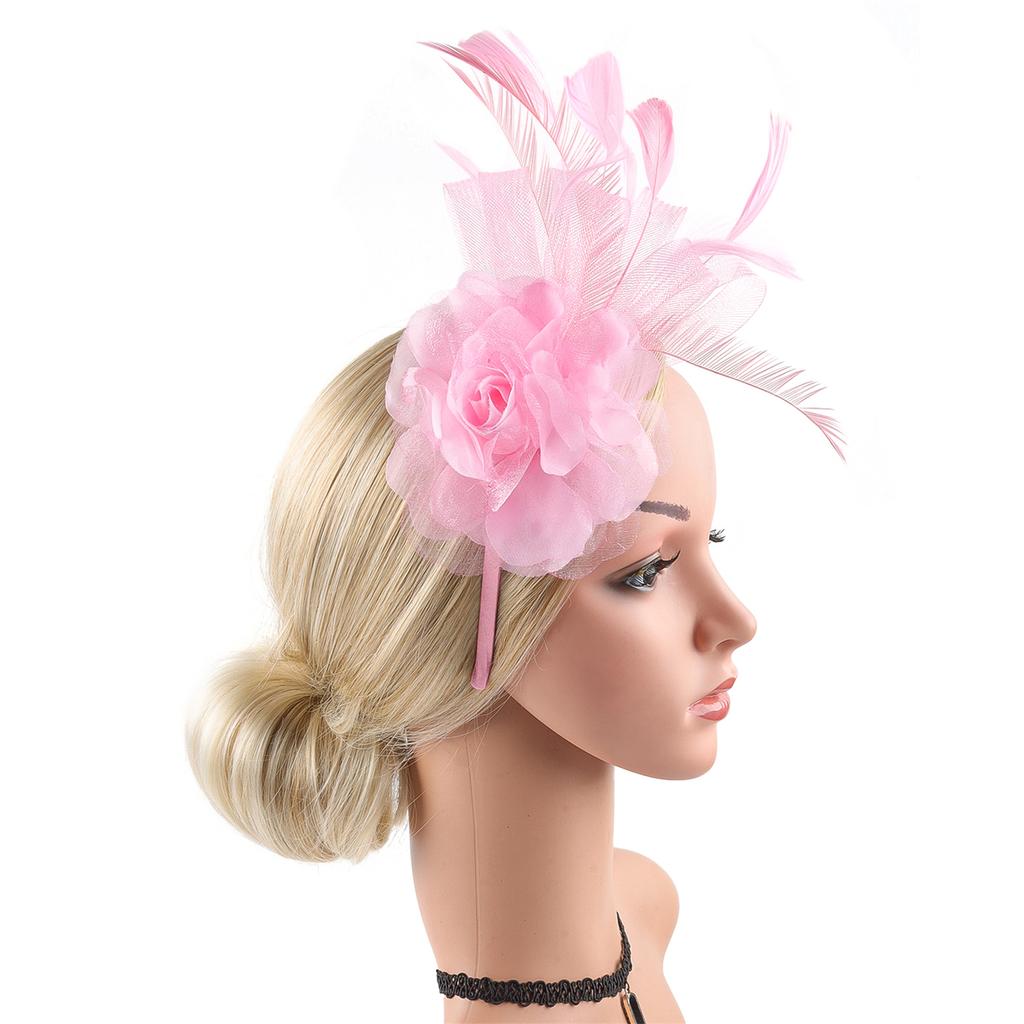 Elegant fjærhårtilbehør for kvinner Elastisk hårbånd med justerbar klips for hesteveddeløp fester fotografering