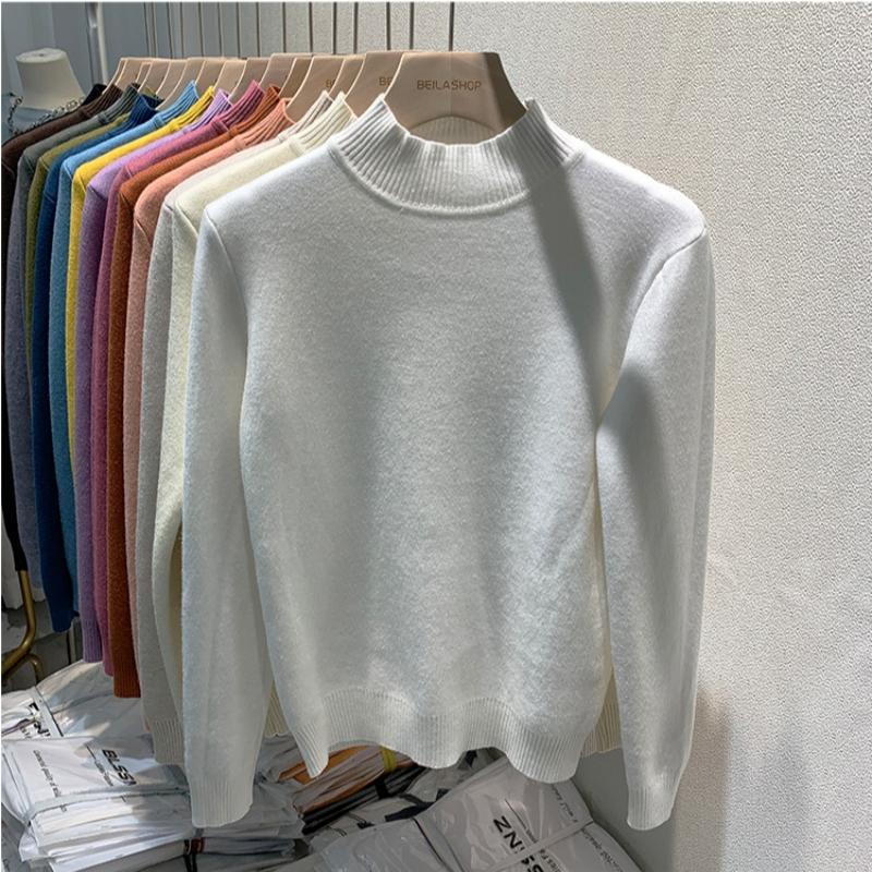 Half High Neck Velvet Pullover Sweater Women Autumn and Winter Thick Plush Warm Base Knitted Women Sweaters Vintage Slim Fit Casual Knit Jumpers 25271