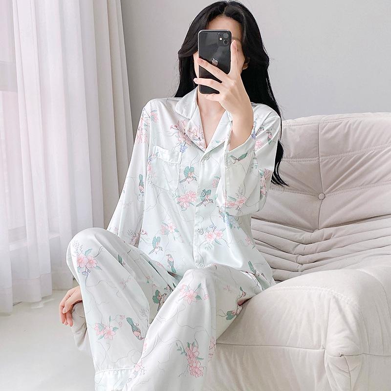 Women's Autumn/Winter Ice Silk Cartoon Pajamas, Korean-Style Sweetheart Set - Long Sleeve & Pants