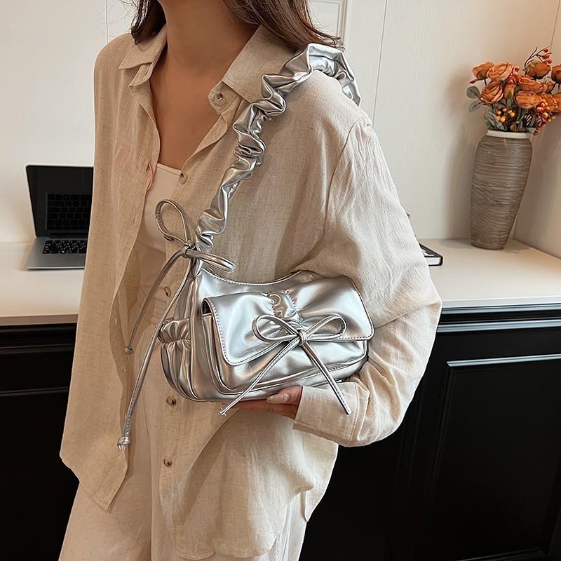 IELGY Hot Girl Style Sweet Bowknot Pleated Portable Underarm Bag Fashion One-Shoulder Tote Bag