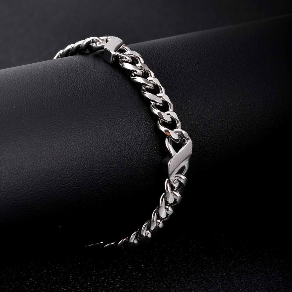 New Men's Chain Bracelets,Silver Color Stainless Steel Cuban Link Wristband,Hip Hop Punk Jewelry Gift