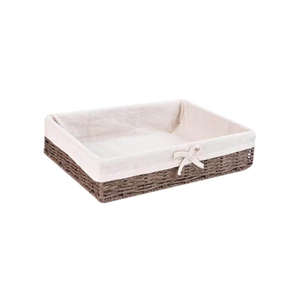 PPIOOY Shallow Woven Basket Storage Basket with Inner for Bread Tabletop Country Beige Wood Lining, Washable, Snacks, Documents, Fruit, Sundries,