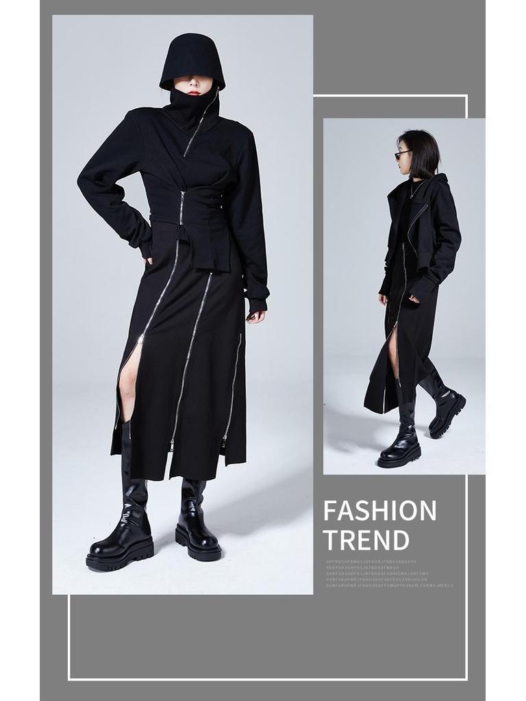 Dámská úzká sukně s vysokým pasem, nepravidelného A-střihu s rozparkem na zip - Ležérní jarní/podzimní trend