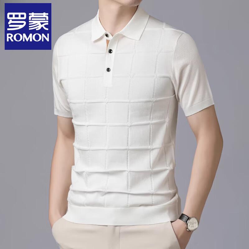 Romon Men's Silk Blend Knitted Short Sleeve Polo Shirt