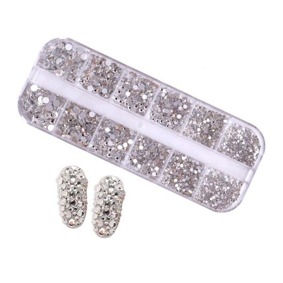1 Set Round Nail Art Rhinestone Kit 12 Grids Assorted Size Decoration Fake Gems