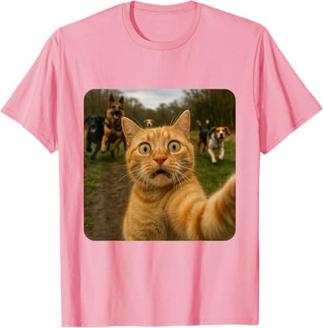 Lustiges Katzen-Selfie mit Hunden Y2k Design T-Shirt Comic Haustier Katze und Hund Grafik Outfit Humor Kätzchen Liebhaber Neuheit Geschenke Baumwoll Oberteile