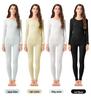 Women's Seamless Thermal Underwear Set - Antibacterial, High Elastic, Plus Velvet, Thin, Long Sleeve, Round Neck, Cotton Blend, Autumn.