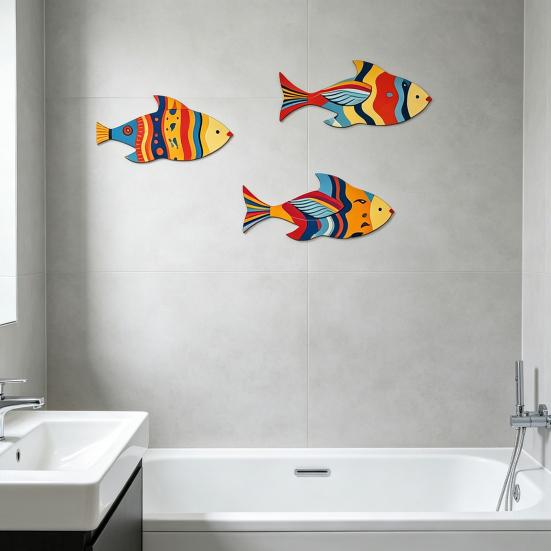 3 Pezzi Pesci in Legno Decorazione Murale Nautica, Arte Murale Pesce Rustico Estivo, Tema Costiero Oceanico Ornamenti da Appendere Vintage per Casa, Casa sul Lago, Bagno