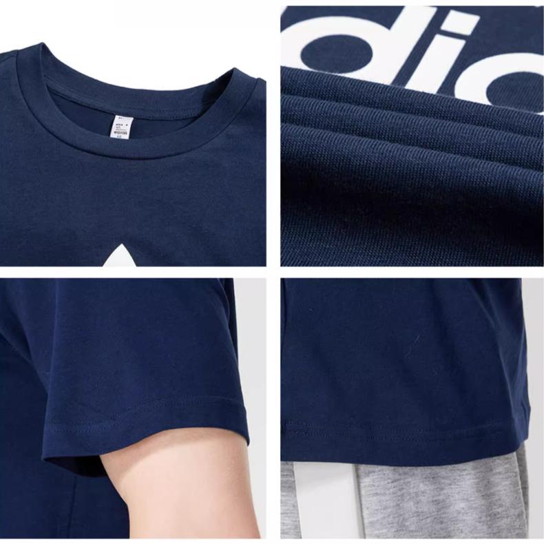 Adidas Originals Trefoil Letter Logo Print Crew Neck Short Sleeve T-Shirt Men Tops Navy IA4814