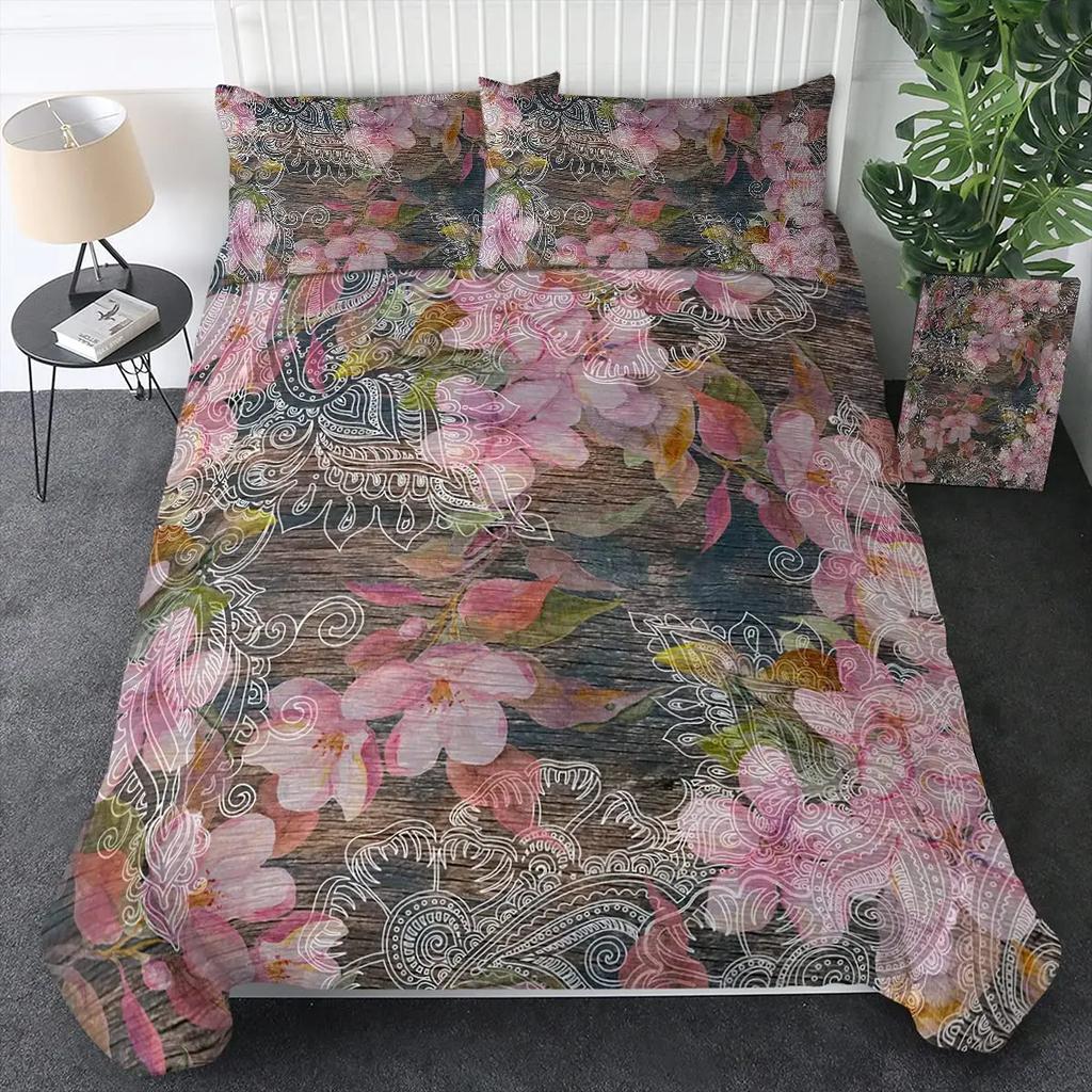 Aquarell Botanische Blume Bettbezug-Set King Size Wildblume Orchidee Floral Bedrucktes Bettwäsche-Set Elegante Shabby Chic Tagesdecke