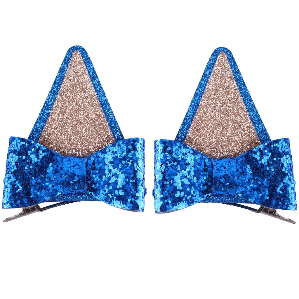2Pcs Dog Ears Hair Bow Clips for Kids Glitter Blue Hair Bows for Toddler Girls Birthday Costume Party Favor Hair Accessories