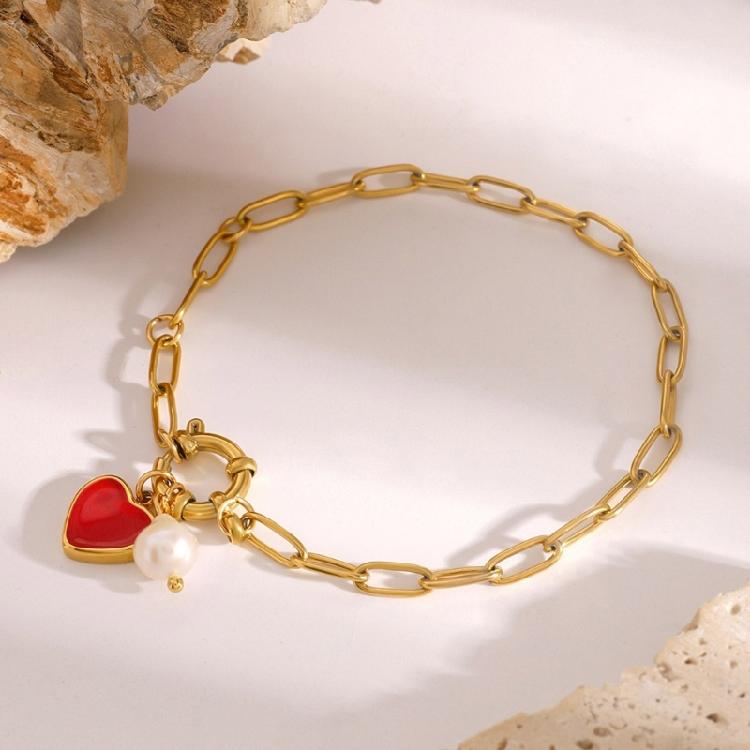 Women's Adjustable Stainless Steel Bracelet with Heart Pendant Oil Drop Designs Fashion Jewelry Statement Pieces