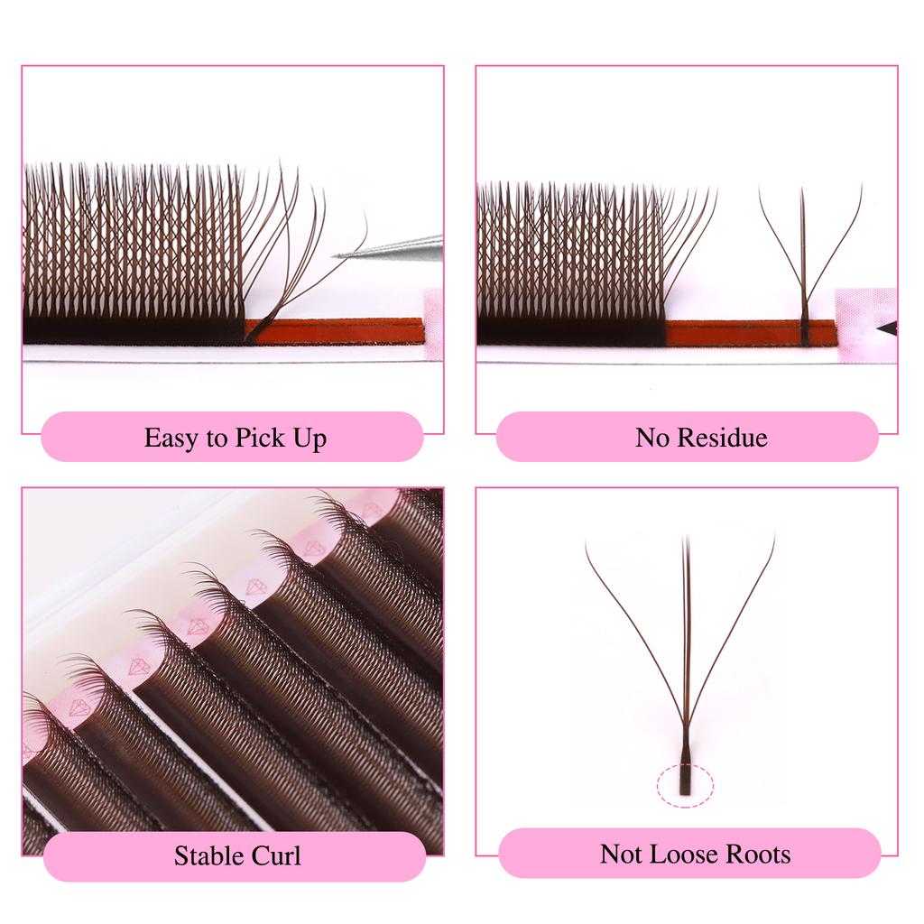 NEW Brown 3D Fairy W Shaped Eyelash Extension Wispy 3D Spike Lashes Premium Premade Bloom Fan 2D 4D 5DW Clover Lashes Hand-Woven