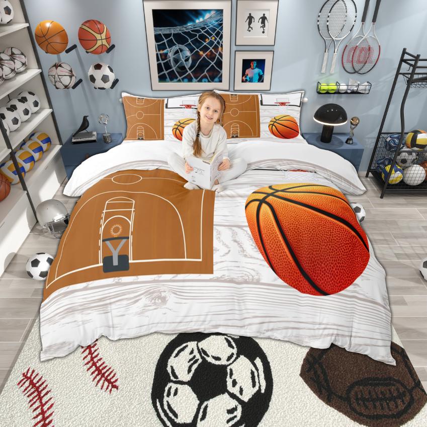 Homewish Sports Theme Duvet Cover Set For Boys Girls Basketball Ice Hockey Bedding Set Football Soccer Bedroom Set Room Decor