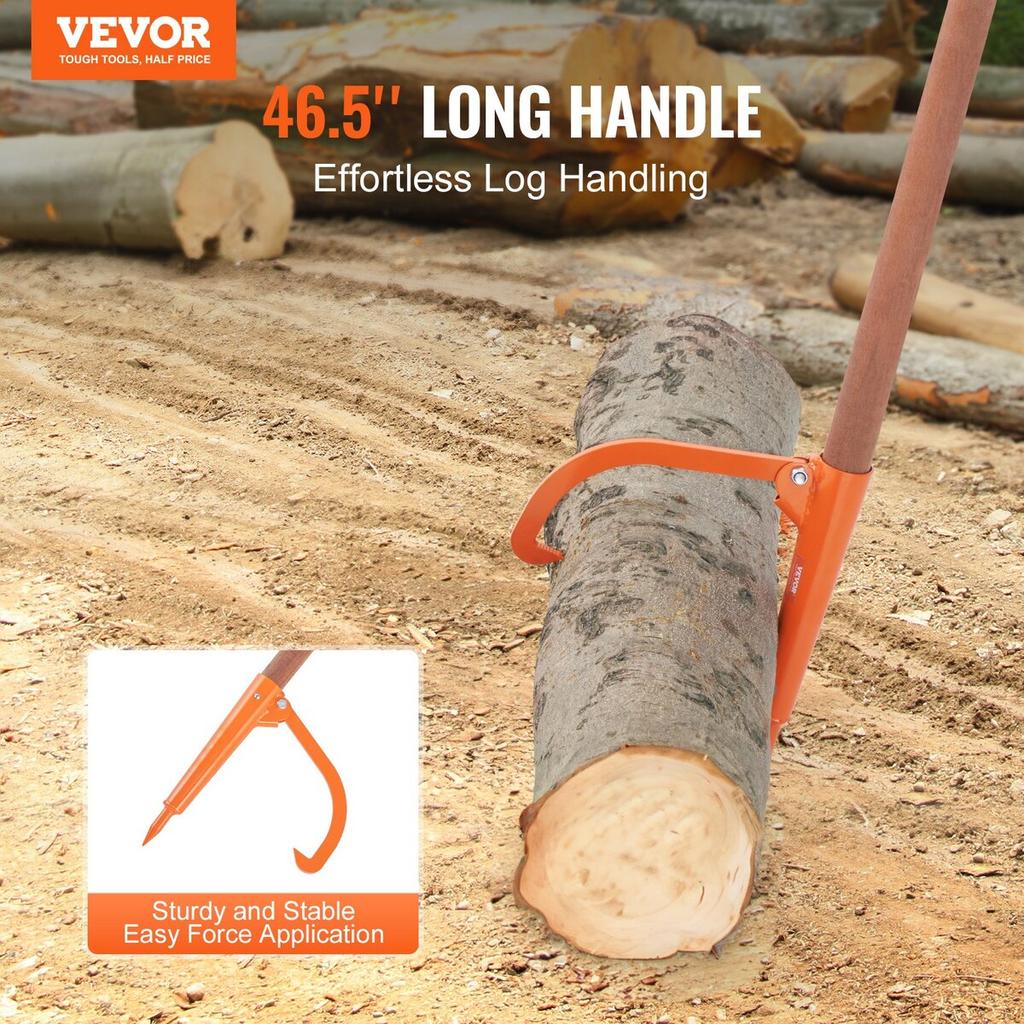 Log Peavey 46.5 in Wooden Handle Log Lifter Max 18 in Opening Log Roller