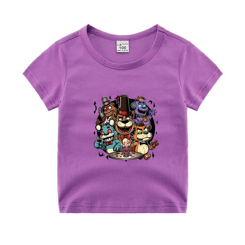 FNAFs Kids Tshirt Summer Breathable Horror Bear Boy Girl Short Sleeves Tops Cartoon Freddy Print Baby Clothes Birthday Gifts