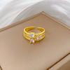 Real Gold Light Luxury Full Diamond Three-Layer Ring Opening Adjustable Simple Jewelry Japanese Ring Couple Ring