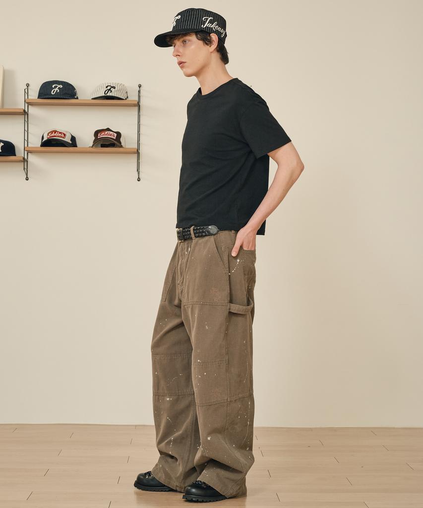 TAKEASY Damaged Painted Carpenter Pants (Deep Olive)