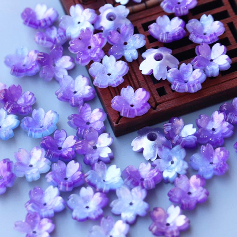 10-50pcs 11mm Resin Flower Petal Beads Caps Cherry Blossoms Charms Pendants Loose Spacer Bead for Jewelry Making Components DIY