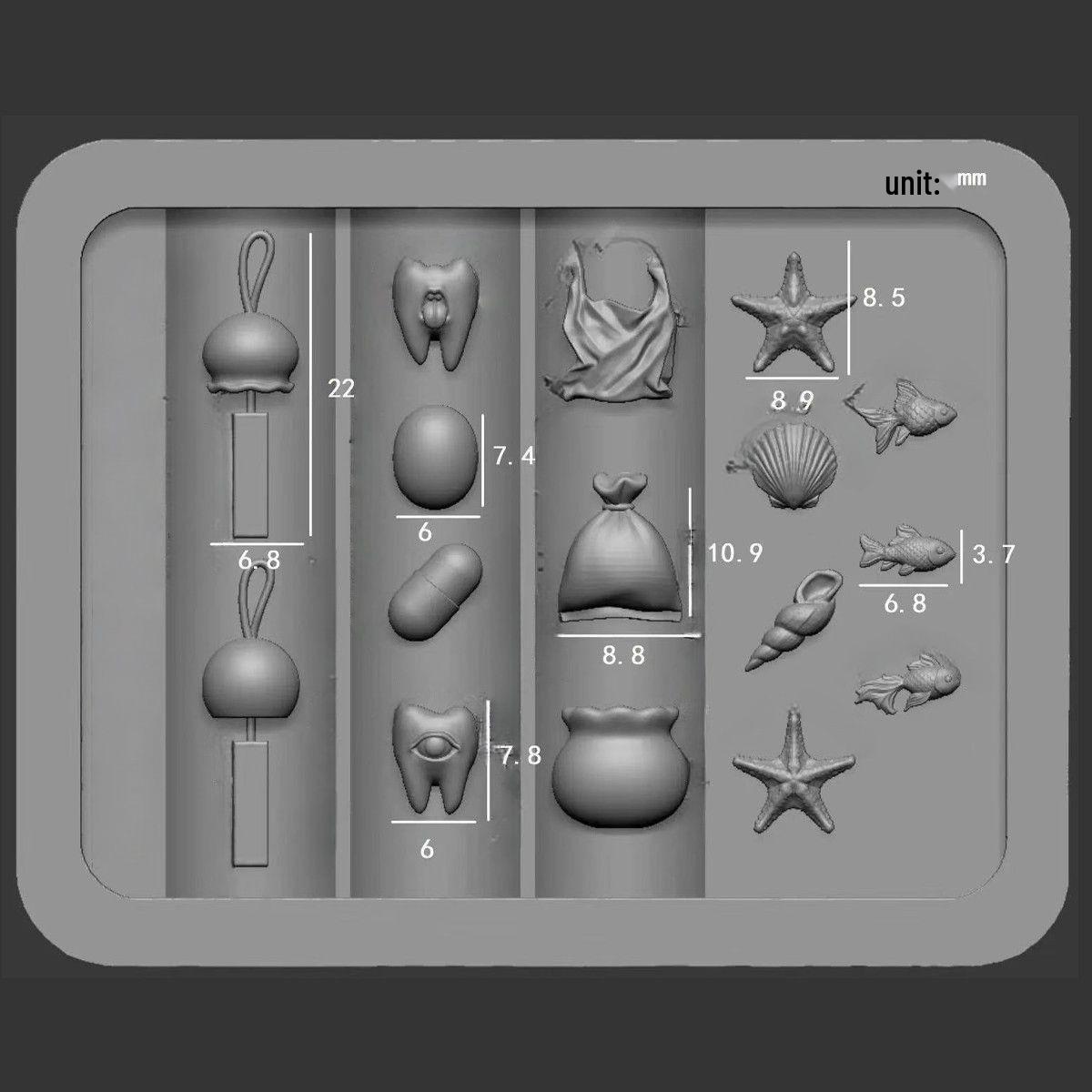 Ocean Series Silicone Nail Art Molds – Small Fish, Water Bag, Shell, Starfish