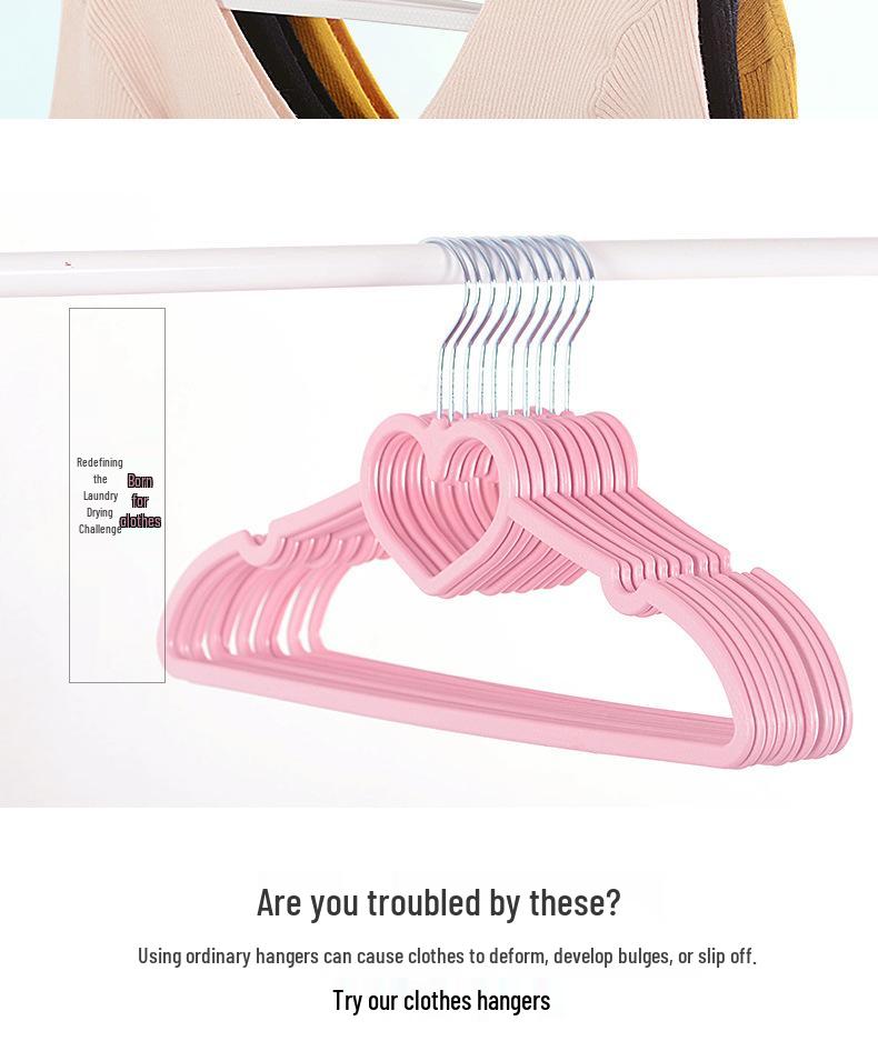Heart-Shaped Non-Slip Clothes Hanger - Cute Pink Bow Design, Seamless for Wet & Dry Use