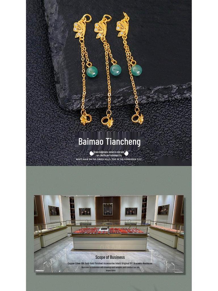 Gold-Plated Silver Butterfly & Jade Flower Tassel Accessory - New Chinese Style DIY Jewelry