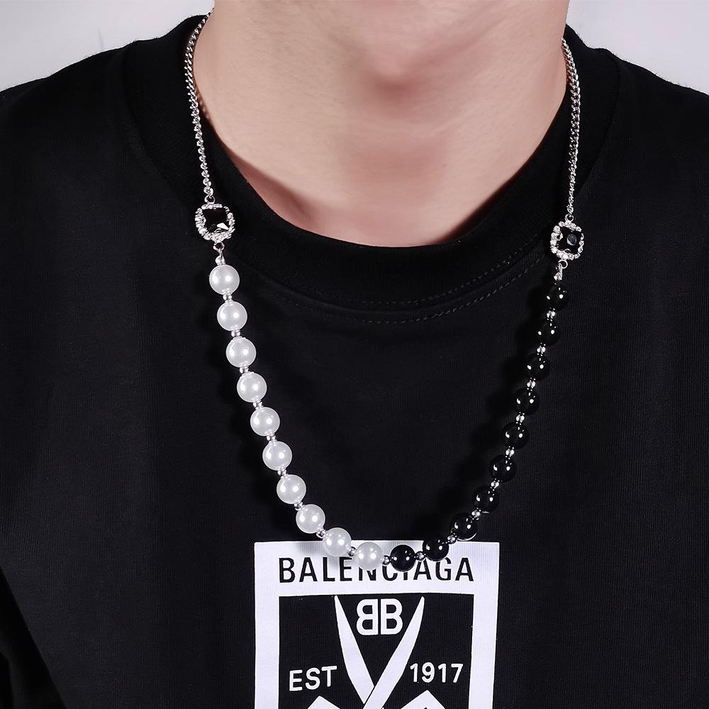 

Pearl and Black Gem Yin Yang Choker Necklace