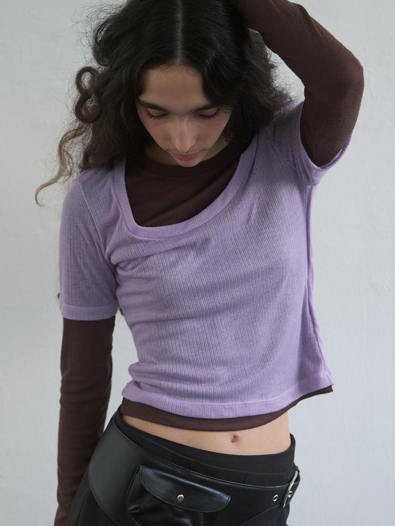 KIJUN Layered Jersey Top Lavender