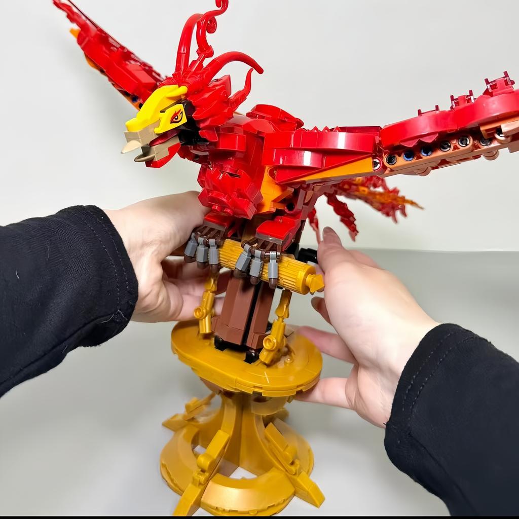 Fire Phoenix Building Block Set, Durable Materials, Movable Head And Wings, Unique Creativity And Strong Collectible Value, Ideal Gift For Adults -