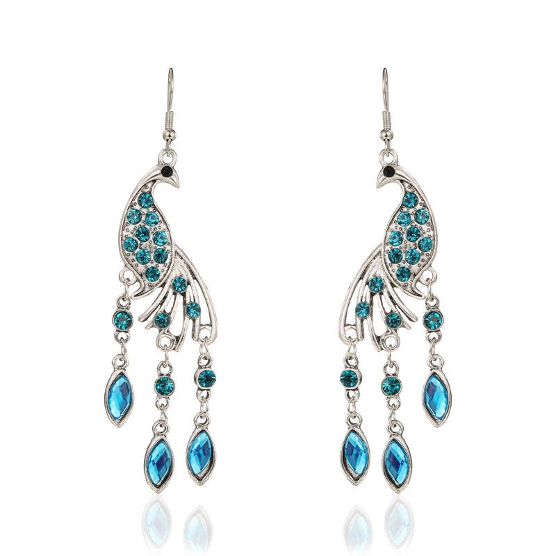 Bohemian Ethnisch Lang Blau Acryl Kristall Wassertropfen Ohrringe für Damen Retro Temperament Geometrisch Hängende Ohrringe Schmuck