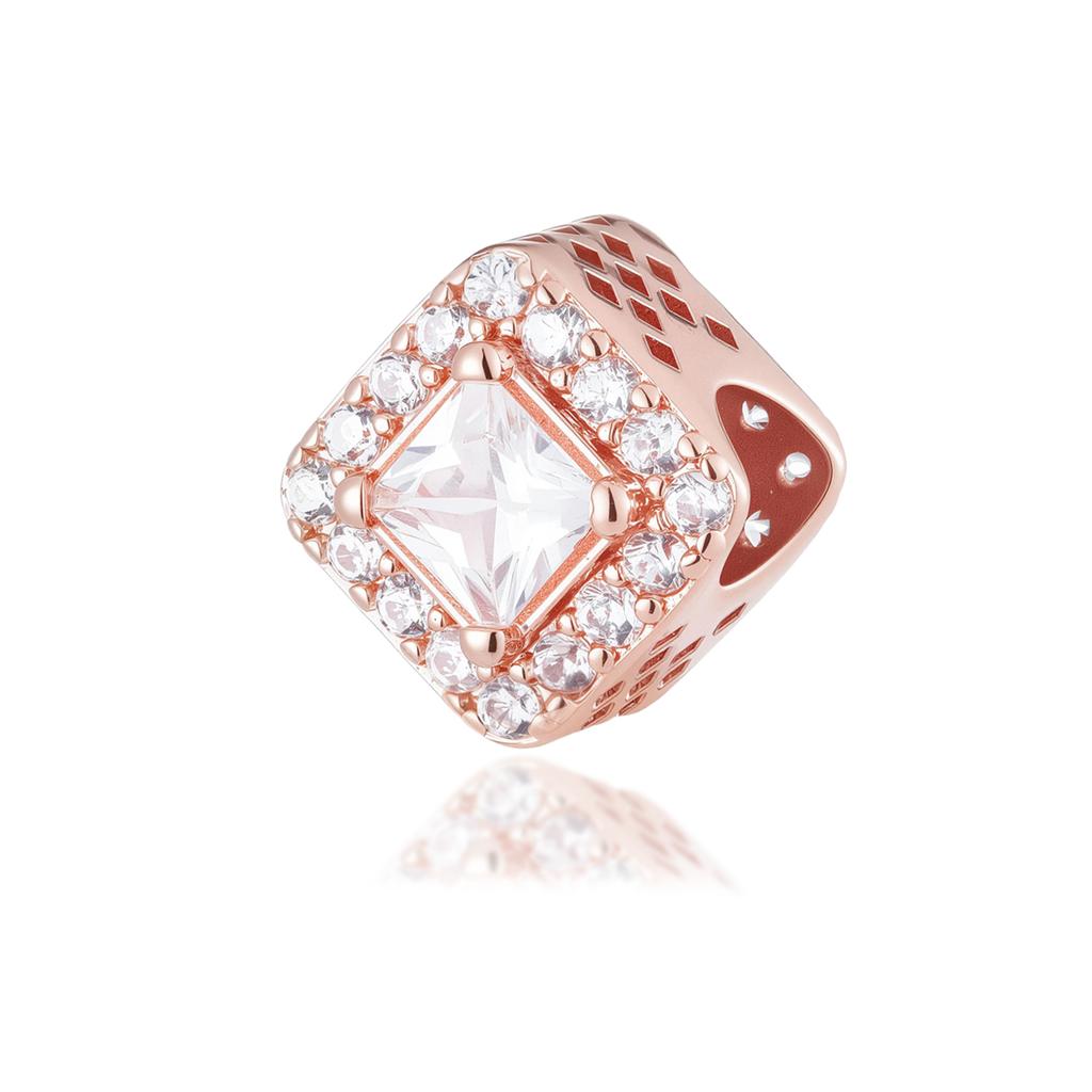New Rose Gold Color Charm For Women Shiny Cubic Zirconia Beads Heart Star Sun Diy Fit Original Silver 925 Bracelets Jewelry Gift