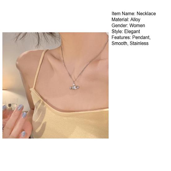 Frauen Halskette Hohl Planeten Form Anhänger Strass Dekor Titan Stahl Hals Dekoration Schmuck Abschlussball Party Bankett Schlüsselbein Halskette