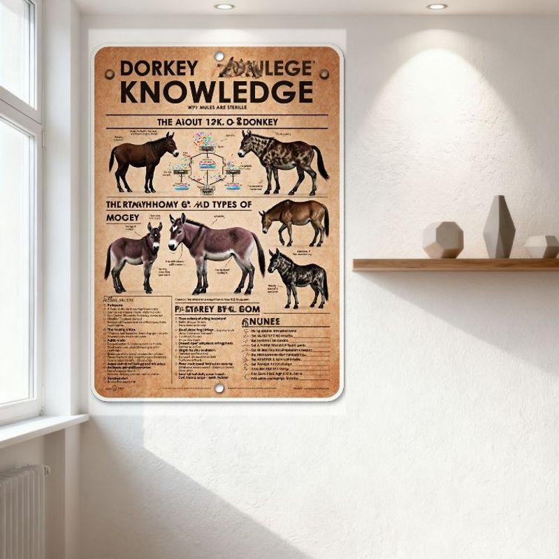 Vintage 'Dorkey Knowledge Why Mules Are Sterile' Educational Tin Sign, Old Scientific Poster Metal Plaque for Home Office Bar Ma