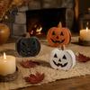 Small Decorative Figurines 3Pcs Halloween Pumpkin Tabletop Decor, Rustic Face Wooden Block Desktop Grimace Decor Ornaments, Farmhouse Craft