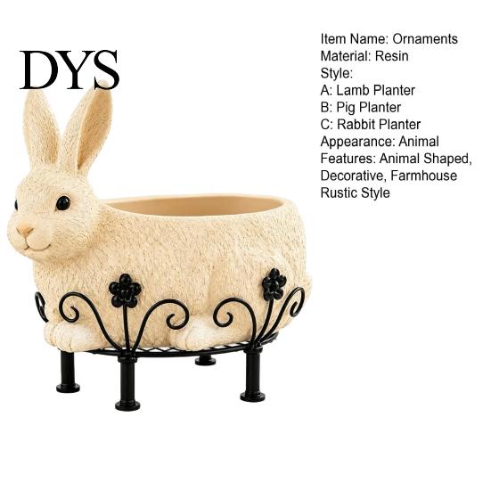 Cute Sheep Gift for Gardeners Farmhouse Planter Pot, Lamb Flower Pot with Metal Stand, Whimsical Animal Indoor Outdoor Greenery Holder Plant Container