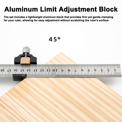 Woodworking Ruler Limiting Set Stainless Steel Ruler with Aluminum Limiting Block Multifunctional