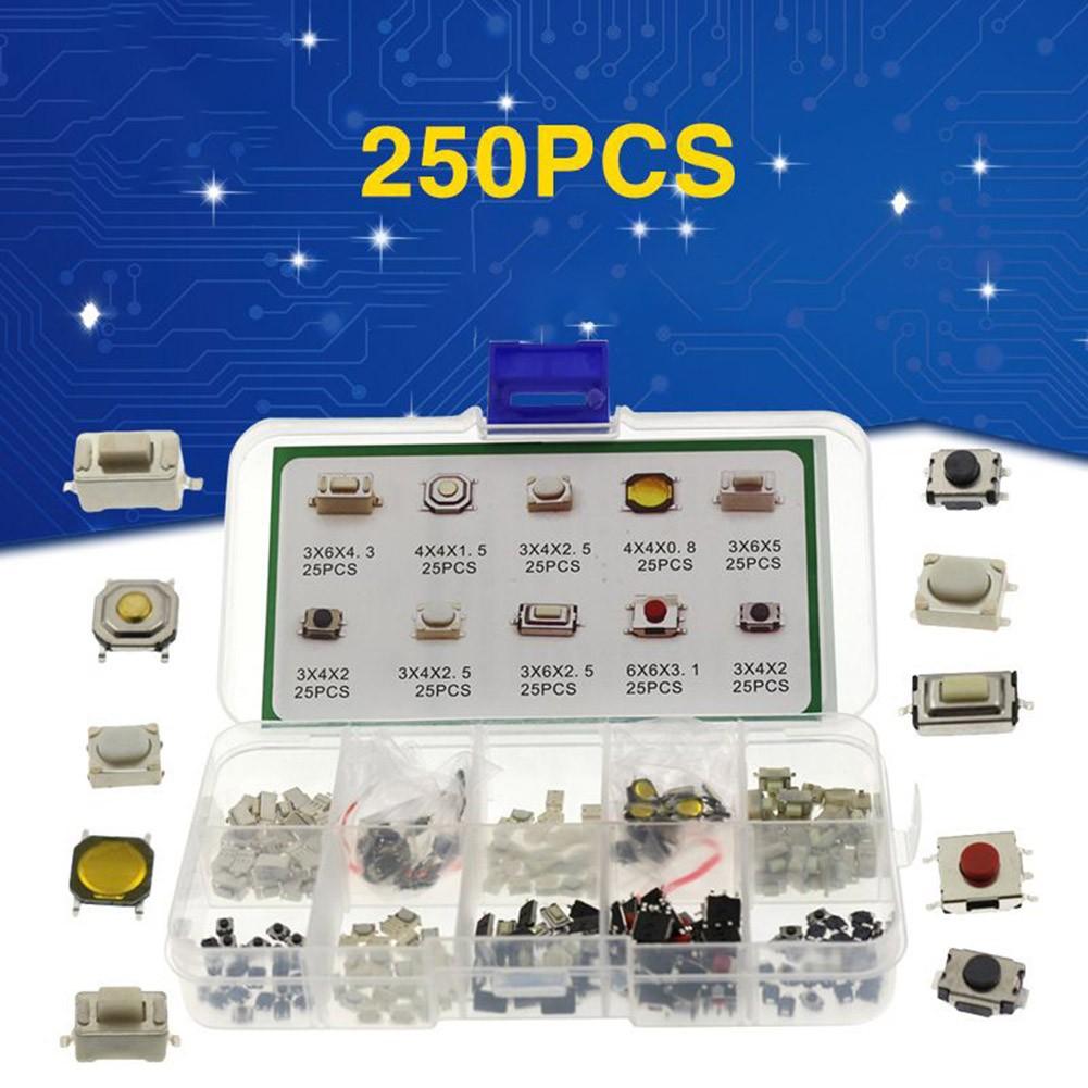 250PCS Tactile Push Button Switch Momentary Tact For SMD 10Value Kit