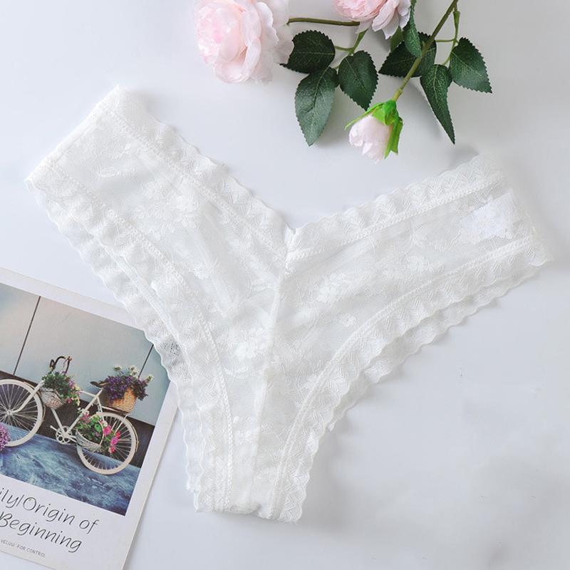 Sexy Panties Women Lace Embroidery Underwear Low-Waist G String Hollow Out Cross Belt Thong Comfortable Female Lingerie